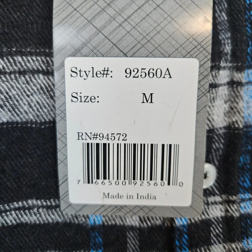 Authentic Plaids Men's NEW NWT Flannel Shirt Size M Cotton/Poly Black‎ & White